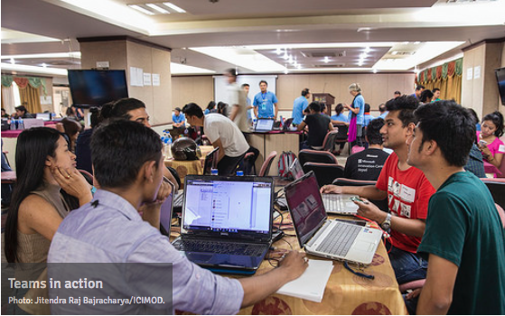 Teams at work around laptops ICIMOD photo credit Jitendra Raj Bajracharya