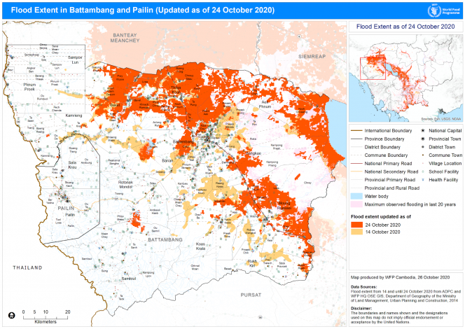 WFP map of Battambang, Cambodia showing flood extents for October 2020