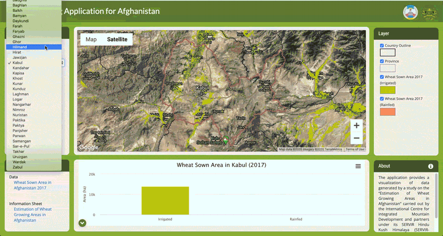 Animated gif of Wheat Mapping Application for Afghanistan