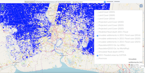 Screenshot of predicted land use and flood extent