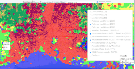 Screenshot of predicted land use and flood extent