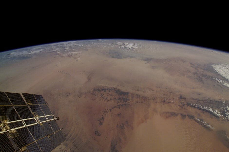 International Space Station photo of desert region from space. 