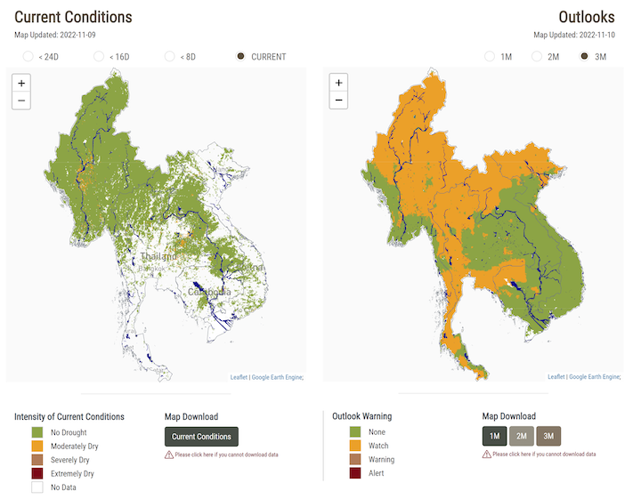 Screenshot of Mekong Drought and Crop Watch tool