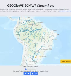 screenshot of South America from the GEOGloWS ECMWF Streamflow tool