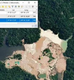 A satellite image of iliegal mining in the Brazilian Amazon