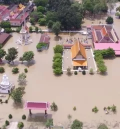 A flooded town in the lower Mekong river region
