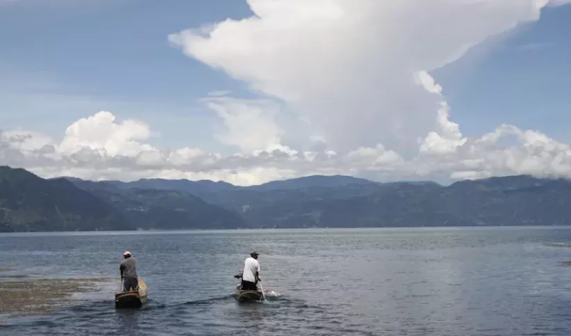 two boaters on Lake Atitlan